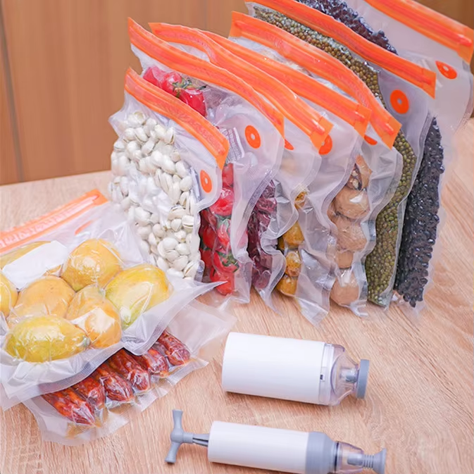 Food Grade Eco-Friendly PE Food storage bags with air valve ,Plastic Zipper bags,Vacuum sealer package for Food and Fruits