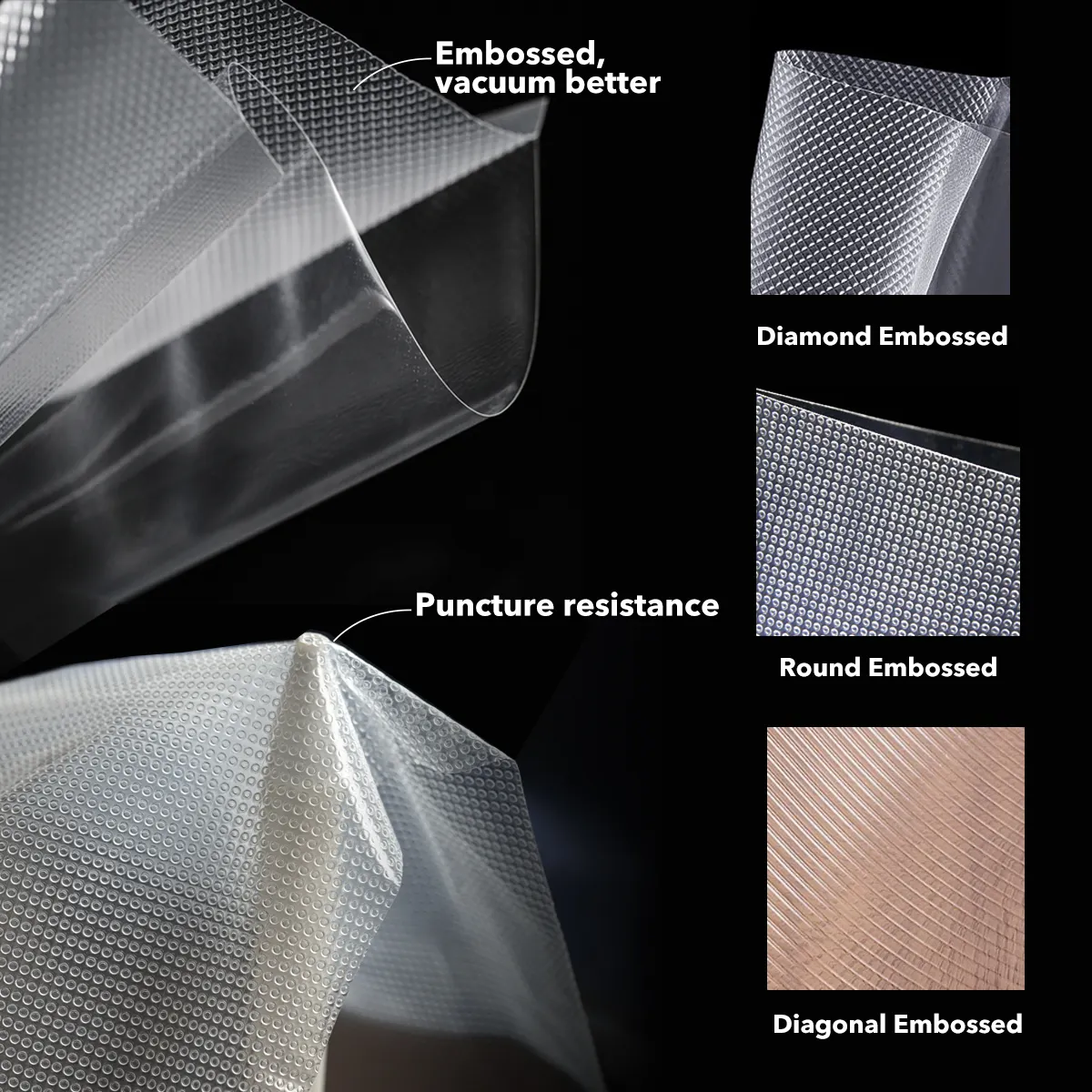 Custom Size Emboss Food Vacuum Bag Storage Bags For Vacuum Sealer, Textured Nylon Vacuum Sealer Bags