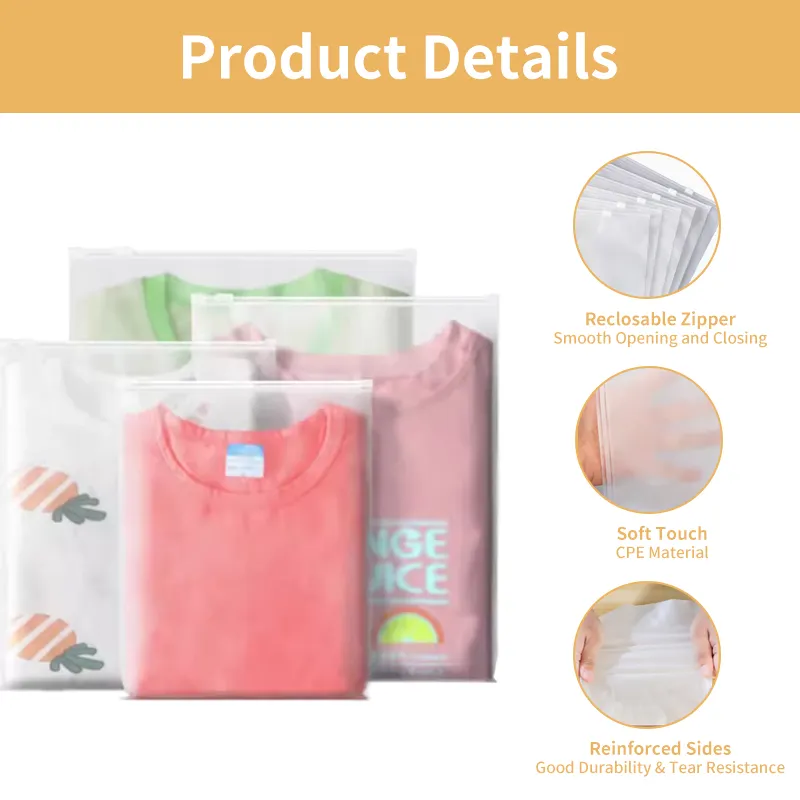 2025 Hot Matte Biodegradable Packaging Custom Cloth Clear Slider Zip Lock Bags Matte Plastic Shipping Frosted Zipper Bags