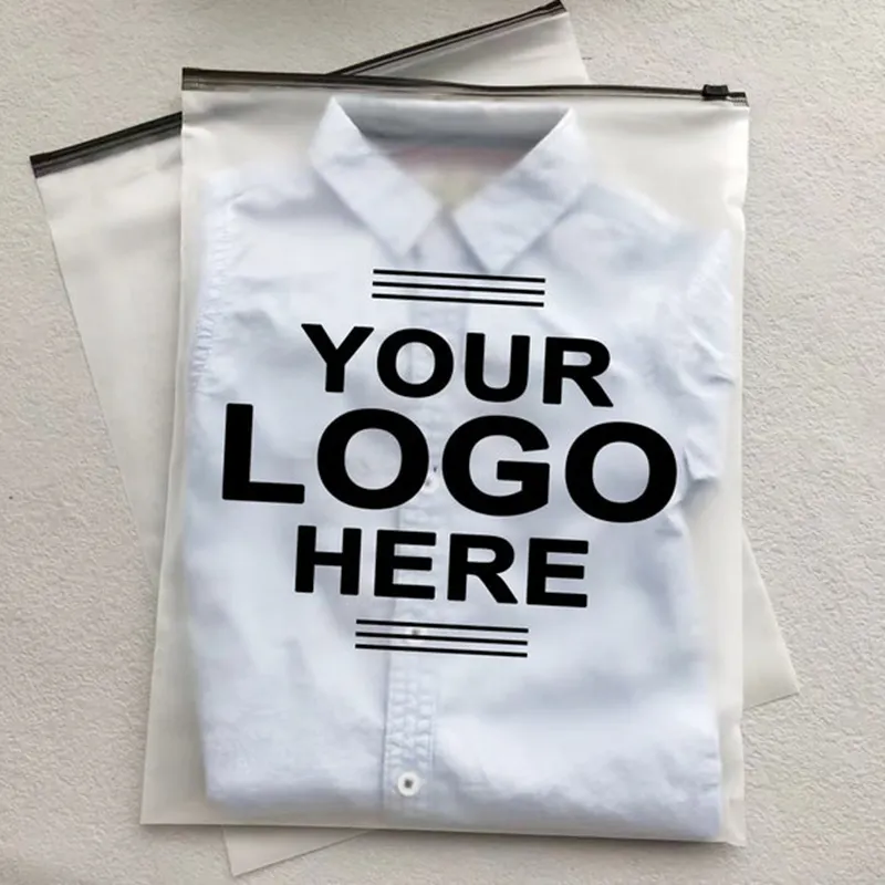 Printed Logo Resealable Poly Pe T-Shirts Bag Custom Frosted Zipper Plastic Packaging Zip Lock Bag For Clothes