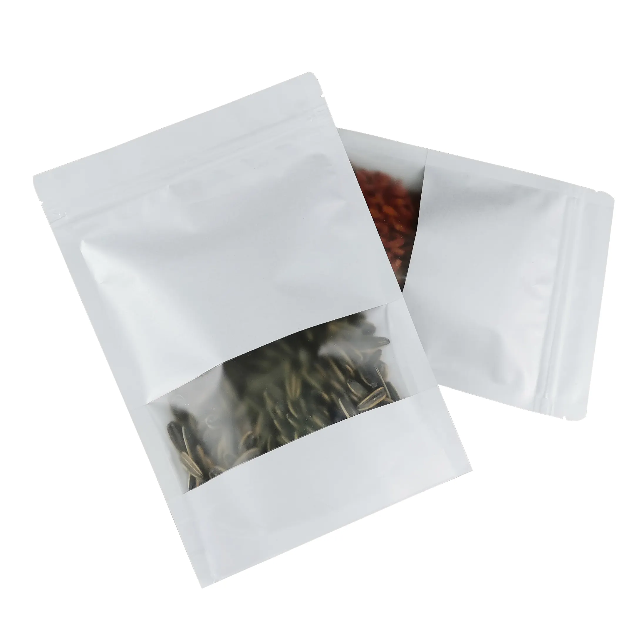 Brown White Kraft Paper Bags with Zipper Stand Up Bottom Pouch Food Packaging Bag with Window