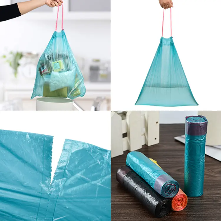 Recycle hdpe ldpe clear plastic tie top garbage bag clear ldpe black 30 60 gallon drawstring trash bag for restaurant