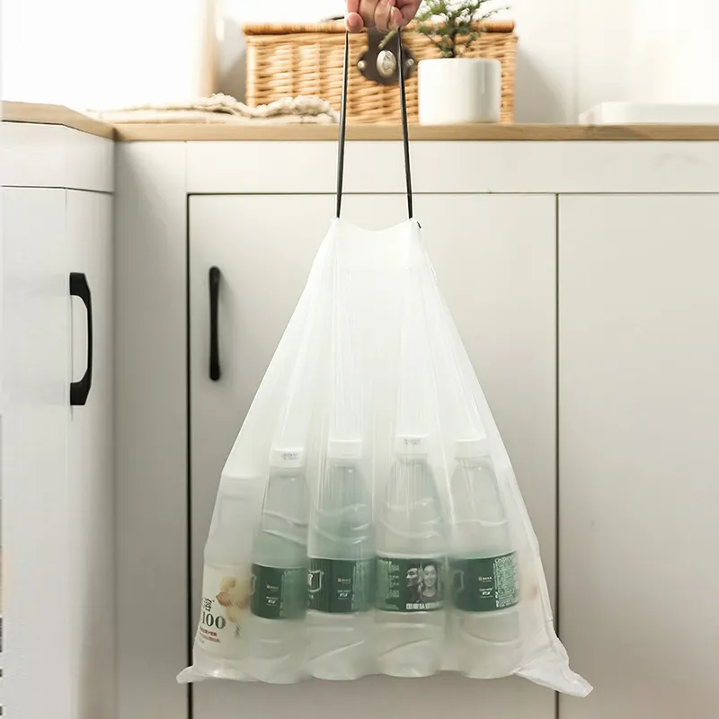 Recycle hdpe ldpe clear plastic tie top garbage bag clear ldpe black 30 60 gallon drawstring trash bag for restaurant