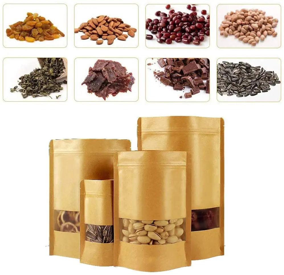 Hebeimili-Custom Printed Reusable Flat Bottom Pouch Kraft Paper Bags With Logo Brown And White Pouch Kraft Paper Packaging Bag