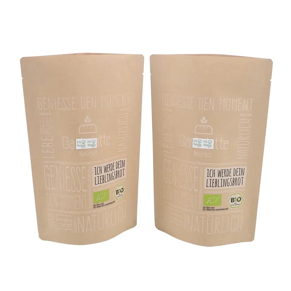 Hebeimili-Custom 100% Biodegradable Pbat Pla Compostable Food Grade Spice Coffee Tea Sanck Kraft Zipper Bag Ziplock Stand Up Paper Pouch