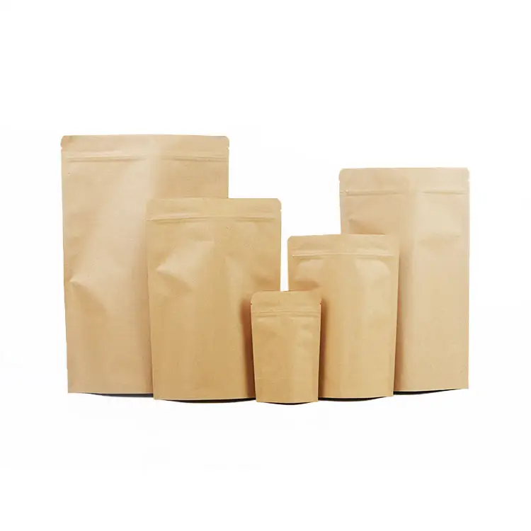 Hebeimili-Waterproof Zipper Sealed Resealable Zip Lock Food Grade Ziplock Stand Up Pouch Brown Kraft Paper Bag