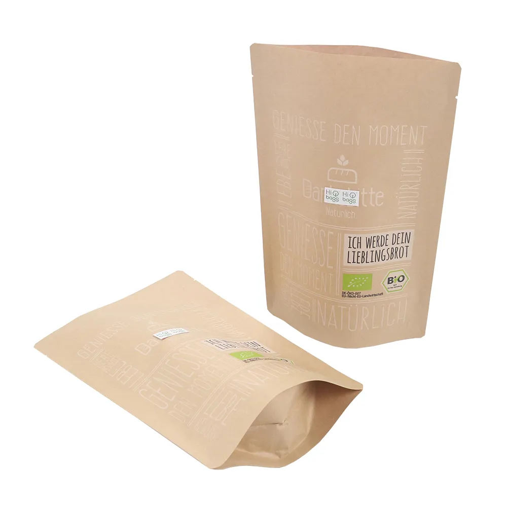Hebeimili-Custom 100% Biodegradable Pbat Pla Compostable Food Grade Spice Coffee Tea Sanck Kraft Zipper Bag Ziplock Stand Up Paper Pouch