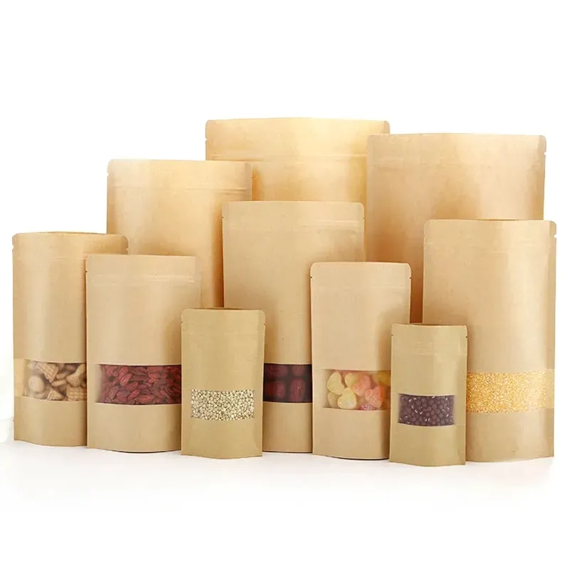 Hebeimili-Custom Printed Reusable Flat Bottom Pouch Kraft Paper Bags With Logo Brown And White Pouch Kraft Paper Packaging Bag