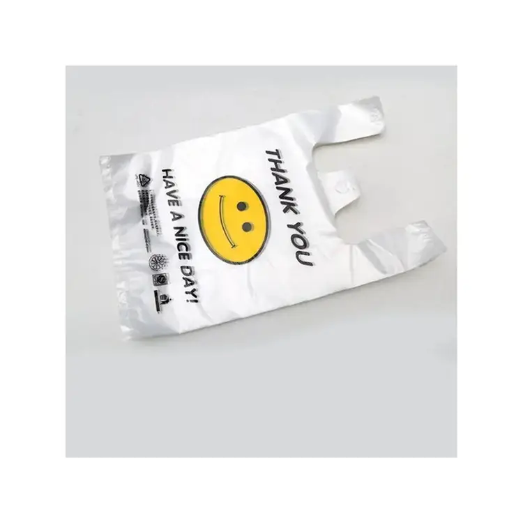 Thank You Bags Custom Plastic Shopping T Shirt Plastic Bag With Logos Vest Smiley Face Bag