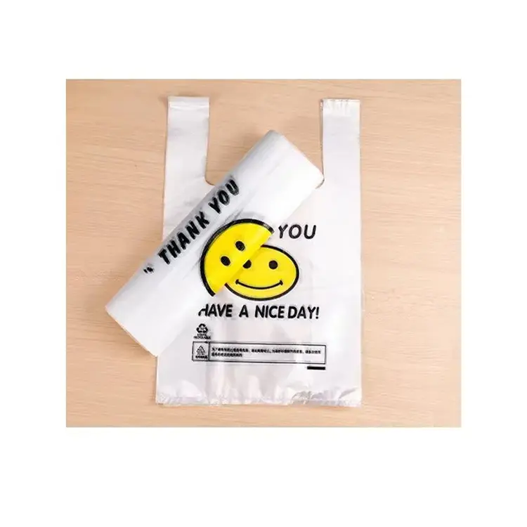 Thank You Bags Custom Plastic Shopping T Shirt Plastic Bag With Logos Vest Smiley Face Bag