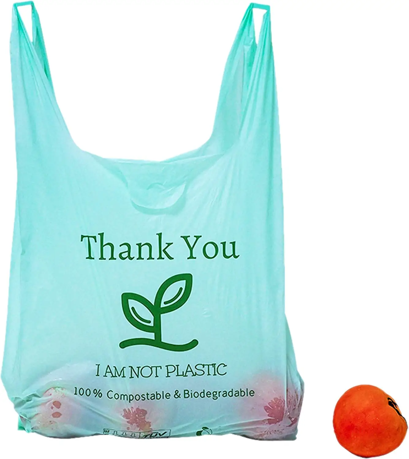 Eco Green T Shirt Plastic Bag.Biodegradable Shopping Bags.Thank You Bags