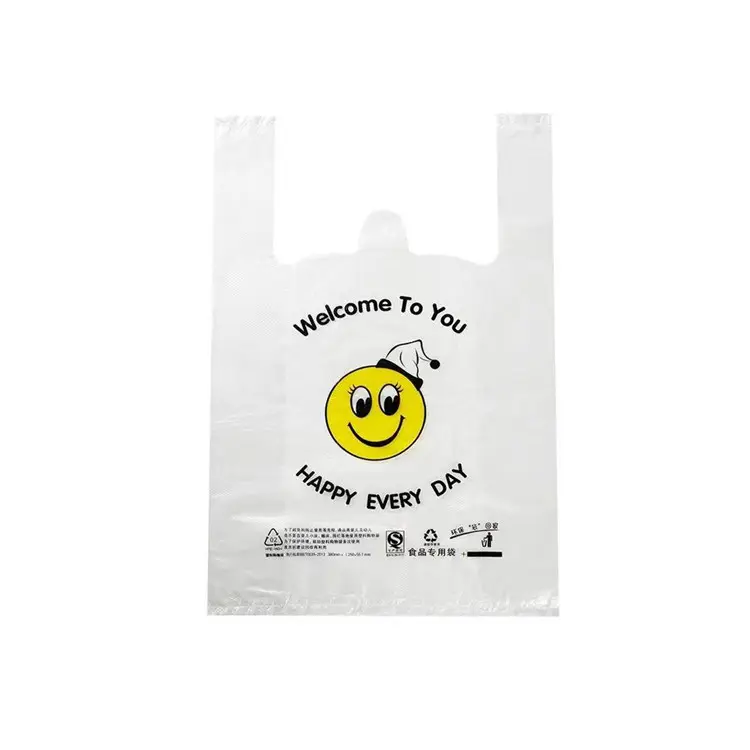 Thank You Bags Custom Plastic Shopping T Shirt Plastic Bag With Logos Vest Smiley Face Bag