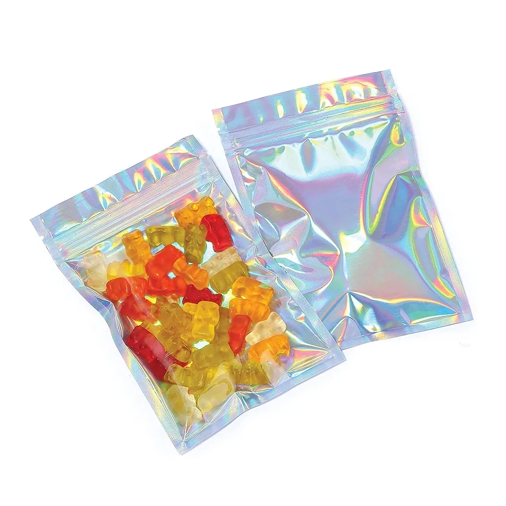 Wholesale Customize logo Printing rainbow Holographic Mylar Bags for Clothing Packaging Bags,candy bag,
