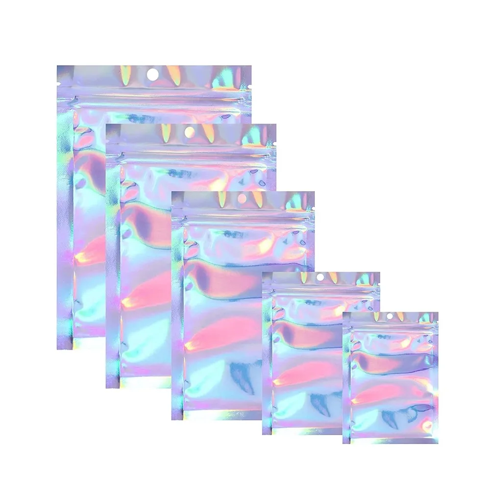 Wholesale Customize logo Printing rainbow Holographic Mylar Bags for Clothing Packaging Bags,candy bag,