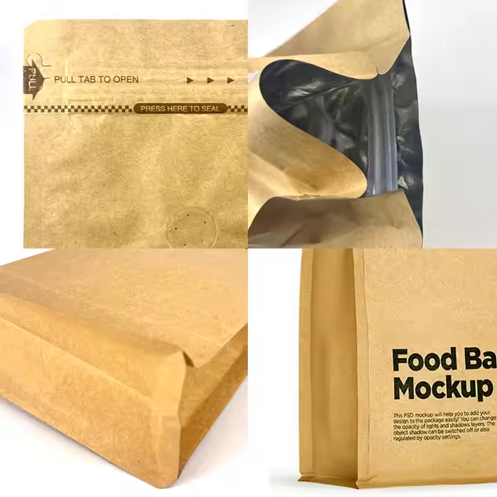 Hebeimili-Custom Printing 8 Side Seal Pouch Ziplock Flat Bottom Eco Friendly Kraft Paper Bag Pet Food Dog Treats Packaging Bag