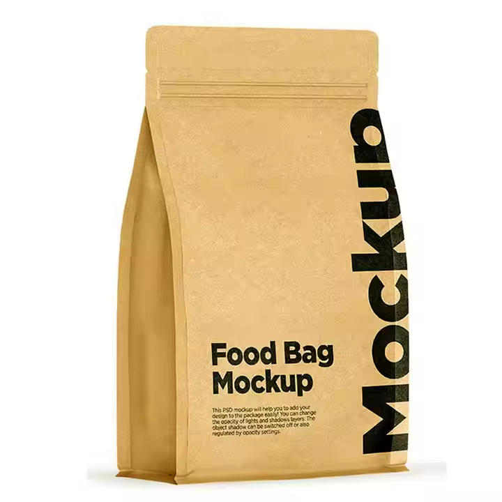 Hebeimili-Custom Printing 8 Side Seal Pouch Ziplock Flat Bottom Eco Friendly Kraft Paper Bag Pet Food Dog Treats Packaging Bag