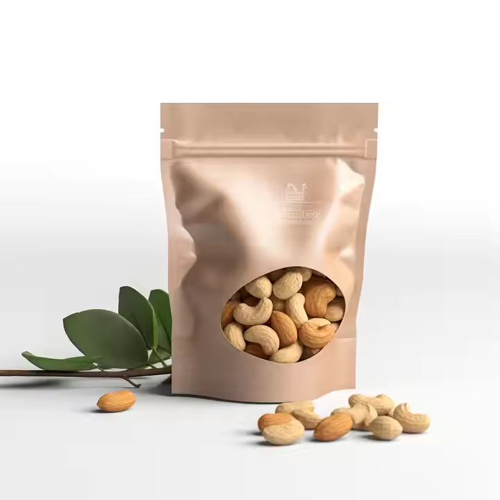 Resealable Kraft Paper Food Coffee Packaging Zipper Bag Front Clear Kraft Paper Ziplock Pouch