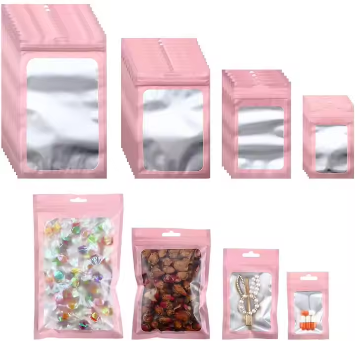 Hebeimili-Mylar Bags with Clear Window Resealable Foil Pouch Bag Odorless Storage for Food Self Sealing Folienbeutel