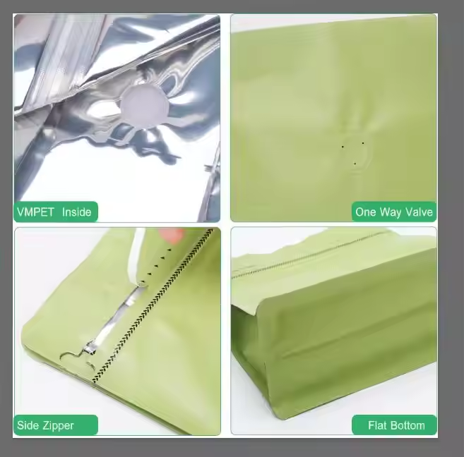 Hebeimili-Custom logo Flat Bottom Coffee Packaging Bag Self-sealing 250g Coffee Pouch with air Valve