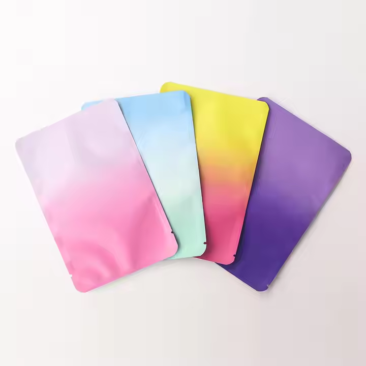 Hebeimili-Customized Gradient Colorful Mylar Bags Aluminum Foil 3 Side Heat Seal Flat Pouch Empty Blind Gifts Packaging Bags