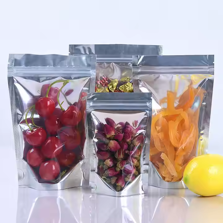 Hebeimili-Resealable Stand up Pouch Front Clear Back Mylar Aluminum Foil Zipper Lock Bag Food Packaging