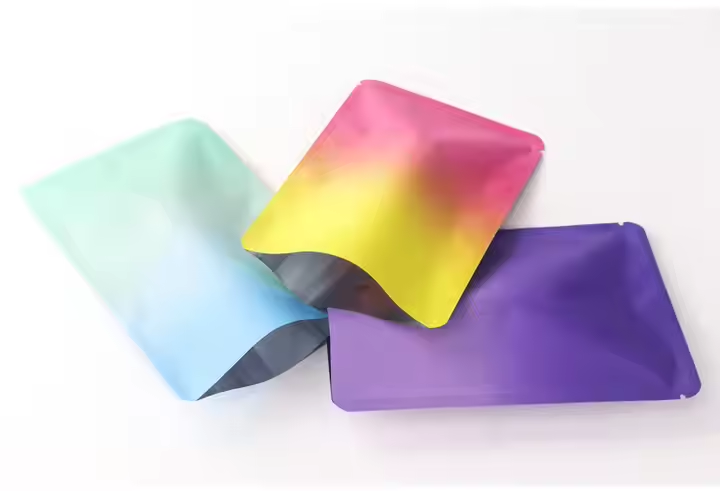Hebeimili-Customized Gradient Colorful Mylar Bags Aluminum Foil 3 Side Heat Seal Flat Pouch Empty Blind Gifts Packaging Bags